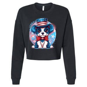 Cute Patriotic Red White And Blue Puppy Dog Cropped Pullover Crew