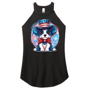 Cute Patriotic Red White And Blue Puppy Dog Women's Perfect Tri Rocker Tank