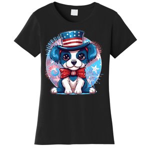 Cute Patriotic Red White And Blue Puppy Dog Women's T-Shirt