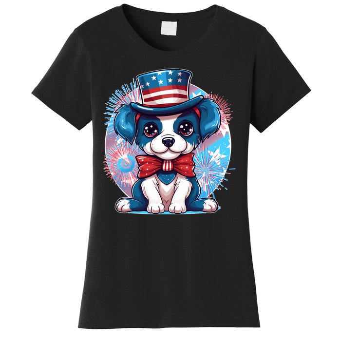 Cute Patriotic Red White And Blue Puppy Dog Women's T-Shirt