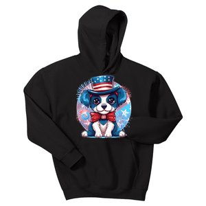 Cute Patriotic Red White And Blue Puppy Dog Kids Hoodie