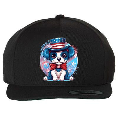 Cute Patriotic Red White And Blue Puppy Dog Wool Snapback Cap