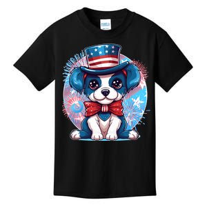 Cute Patriotic Red White And Blue Puppy Dog Kids T-Shirt