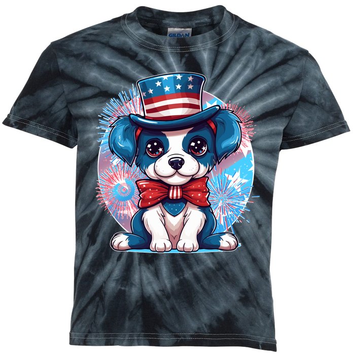 Cute Patriotic Red White And Blue Puppy Dog Kids Tie-Dye T-Shirt