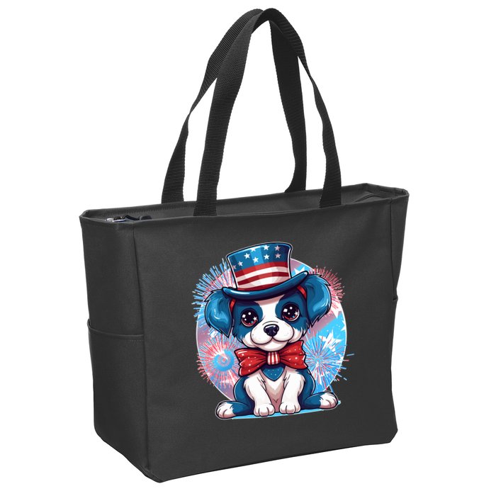 Cute Patriotic Red White And Blue Puppy Dog Zip Tote Bag