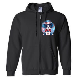 Cute Patriotic Red White And Blue Puppy Dog Full Zip Hoodie