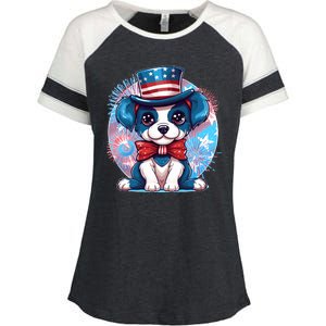 Cute Patriotic Red White And Blue Puppy Dog Enza Ladies Jersey Colorblock Tee