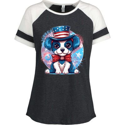 Cute Patriotic Red White And Blue Puppy Dog Enza Ladies Jersey Colorblock Tee