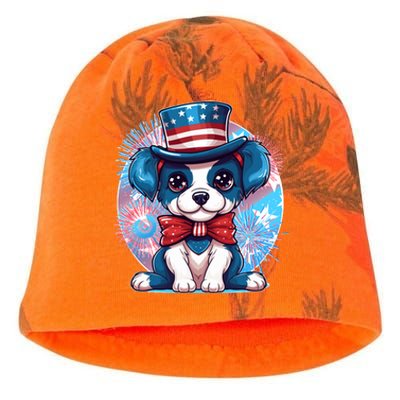 Cute Patriotic Red White And Blue Puppy Dog Kati - Camo Knit Beanie