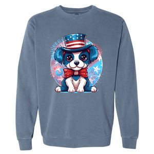 Cute Patriotic Red White And Blue Puppy Dog Garment-Dyed Sweatshirt