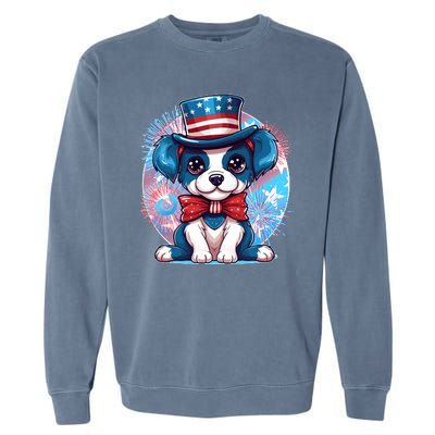 Cute Patriotic Red White And Blue Puppy Dog Garment-Dyed Sweatshirt