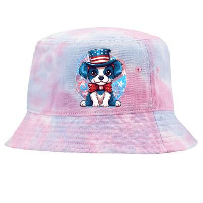 Cute Patriotic Red White And Blue Puppy Dog Tie-Dyed Bucket Hat