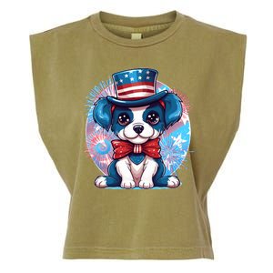 Cute Patriotic Red White And Blue Puppy Dog Garment-Dyed Women's Muscle Tee