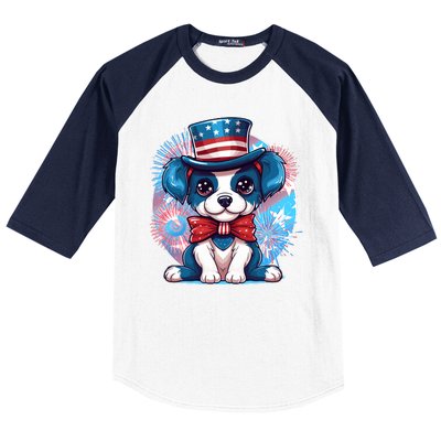 Cute Patriotic Red White And Blue Puppy Dog Baseball Sleeve Shirt