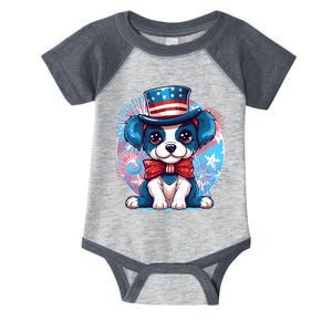 Cute Patriotic Red White And Blue Puppy Dog Infant Baby Jersey Bodysuit