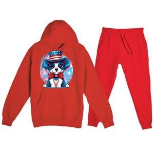 Cute Patriotic Red White And Blue Puppy Dog Premium Hooded Sweatsuit Set