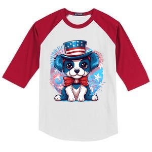 Cute Patriotic Red White And Blue Puppy Dog Kids Colorblock Raglan Jersey