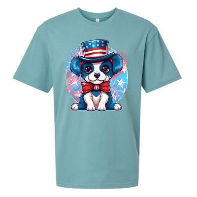 Cute Patriotic Red White And Blue Puppy Dog Sueded Cloud Jersey T-Shirt