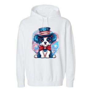 Cute Patriotic Red White And Blue Puppy Dog Garment-Dyed Fleece Hoodie