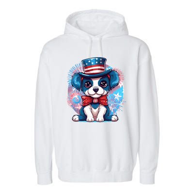 Cute Patriotic Red White And Blue Puppy Dog Garment-Dyed Fleece Hoodie