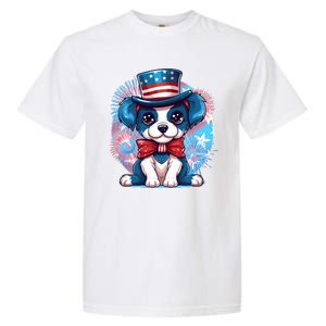 Cute Patriotic Red White And Blue Puppy Dog Garment-Dyed Heavyweight T-Shirt