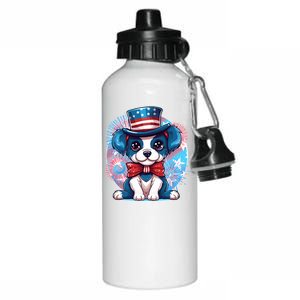 Cute Patriotic Red White And Blue Puppy Dog Aluminum Water Bottle