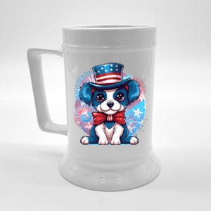 Cute Patriotic Red White And Blue Puppy Dog Beer Stein