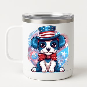 Cute Patriotic Red White And Blue Puppy Dog 12 oz Stainless Steel Tumbler Cup