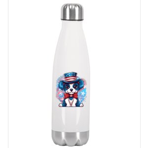 Cute Patriotic Red White And Blue Puppy Dog Stainless Steel Insulated Water Bottle