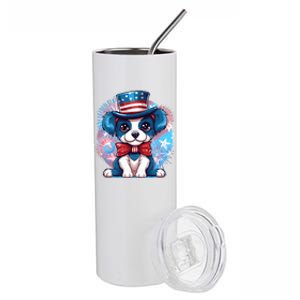 Cute Patriotic Red White And Blue Puppy Dog Stainless Steel Tumbler