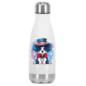 Cute Patriotic Red White And Blue Puppy Dog Stainless Steel Insulated Water Bottle