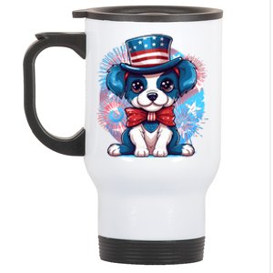 Cute Patriotic Red White And Blue Puppy Dog Stainless Steel Travel Mug