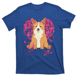 Corgi Pink Rose Flower Heart Dog Mom Floral Valentines Day Gift T-Shirt