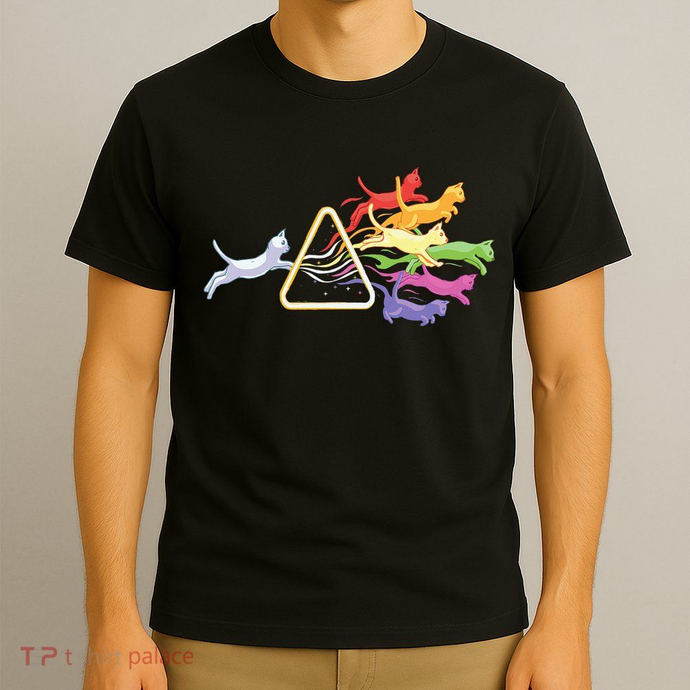 Cat Prism Rainbow Light Funny Physics Science Spectral Cat T-Shirt