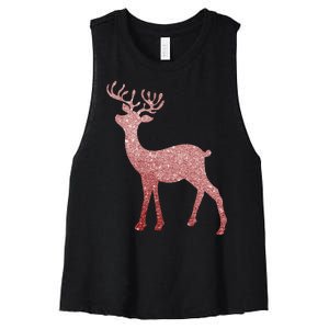 Cute Pink Reindeer Winter Holiday Gift Women's Racerback Cropped Tank