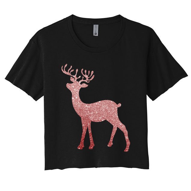 Cute Pink Reindeer Winter Holiday Gift Crop Top