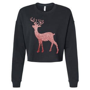 Cute Pink Reindeer Winter Holiday Gift Cropped Pullover Crew