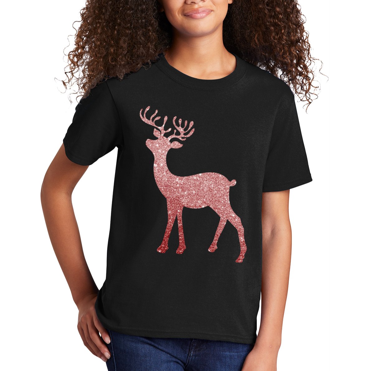 Cute Pink Reindeer Winter Holiday Gift Kids T-Shirt