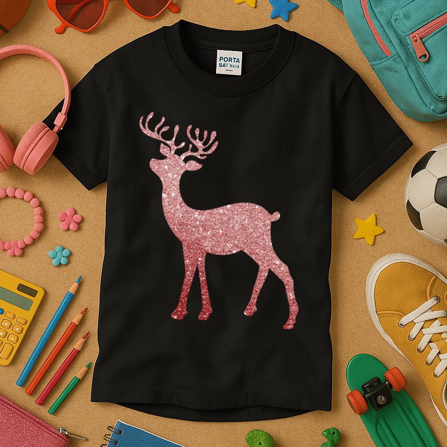 Cute Pink Reindeer Winter Holiday Gift Kids T-Shirt