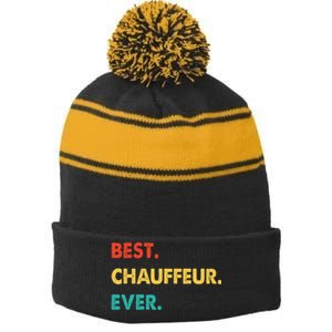 Chauffeur Profession Retro Best Chauffeur Ever Stripe Pom Pom Beanie