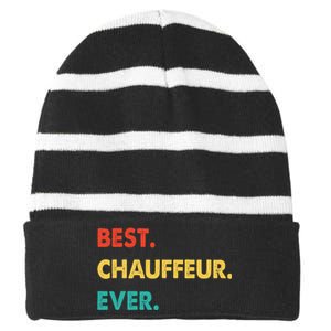 Chauffeur Profession Retro Best Chauffeur Ever Striped Beanie with Solid Band