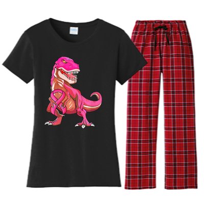 cute Pink Ribbon TRex Breast Cancer Awareness Women's Flannel Pajama Set