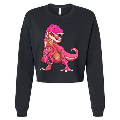 cute Pink Ribbon TRex Breast Cancer Awareness Cropped Pullover Crew