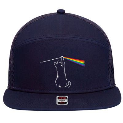 Cat Prism Rainbow Light Funny Physics Science Spectral Cat 7 Panel Mesh Trucker Snapback Hat
