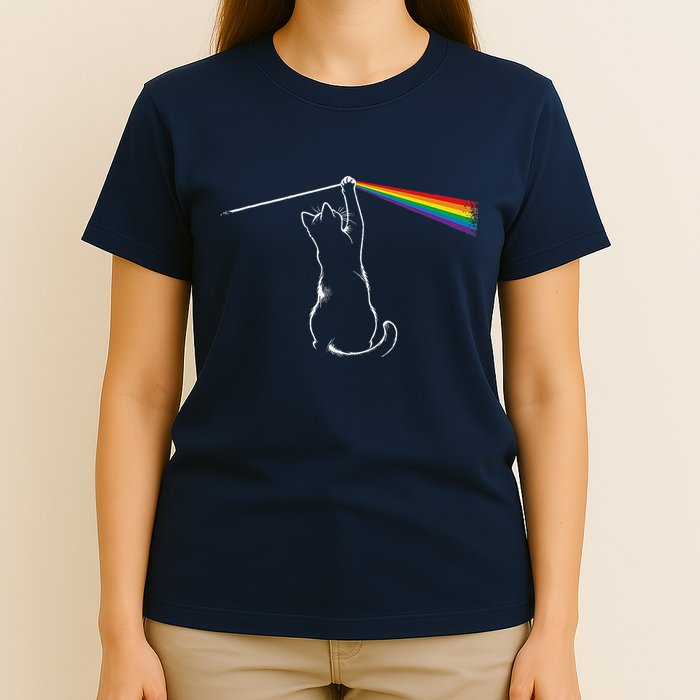 Cat Prism Rainbow Light Funny Physics Science Spectral Cat T-Shirt