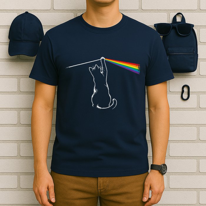 Cat Prism Rainbow Light Funny Physics Science Spectral Cat T-Shirt