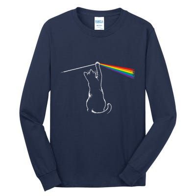 Cat Prism Rainbow Light Funny Physics Science Spectral Cat Tall Long Sleeve T-Shirt