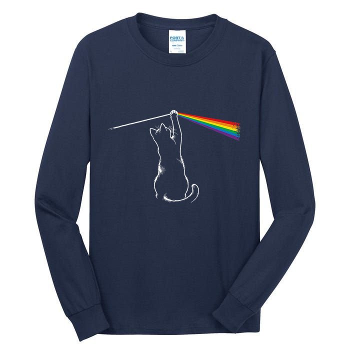 Cat Prism Rainbow Light Funny Physics Science Spectral Cat Tall Long Sleeve T-Shirt