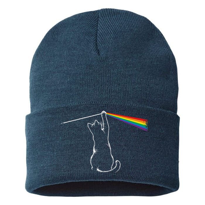 Cat Prism Rainbow Light Funny Physics Science Spectral Cat Sustainable Knit Beanie