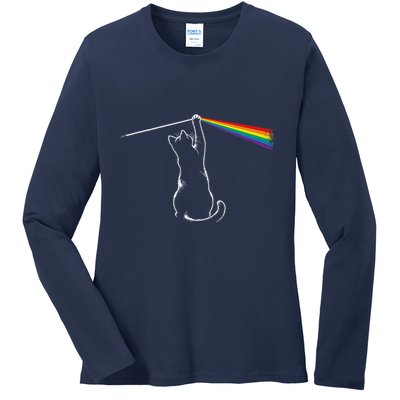 Cat Prism Rainbow Light Funny Physics Science Spectral Cat Ladies Long Sleeve Shirt